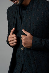 Double Panel Achkan With Motif Embroidery With Kurta Set