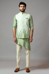 Stitchlines And Embroidered Nehru with Assymetric Kurta Set
