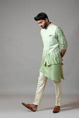 Stitchlines And Embroidered Nehru with Assymetric Kurta Set