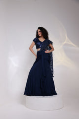 Navy Embellished Drape Saree