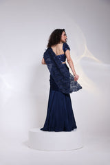 Navy Embellished Drape Saree