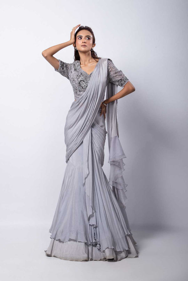 Royal Blue Pant Saree Set – Smriti Apparels