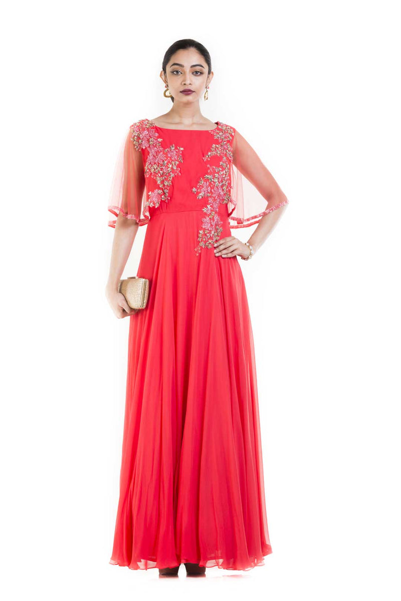 Embellished Woven Maxi Dress With Cape | Karen Millen