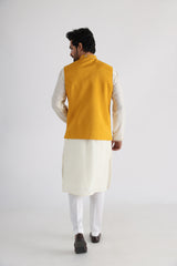 Ruakh yellow embroidered nehru and kurta set