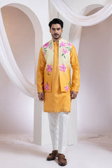 Etch Line Kurta With Blosson Nehru Jacket