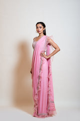 Blush Pink Drape Saree Set
