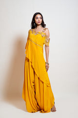 Canary Yellow Cowl Jumpsuit with attached Cape