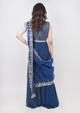 Royal Blue Pant Saree Set