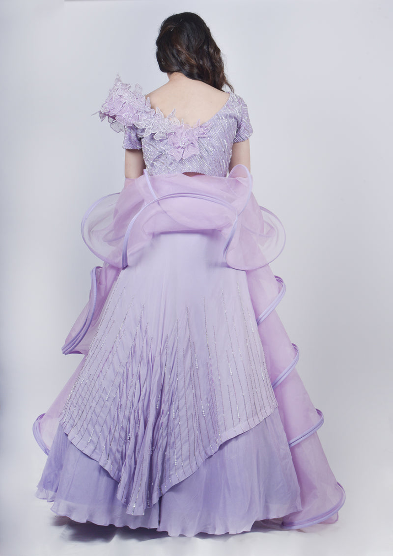 Lavender structured Blouse With Double Layered Skirt