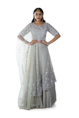 Snow White Feather & Pearls Hand Embroidered Blouse with a 5 Layer Lehenga
