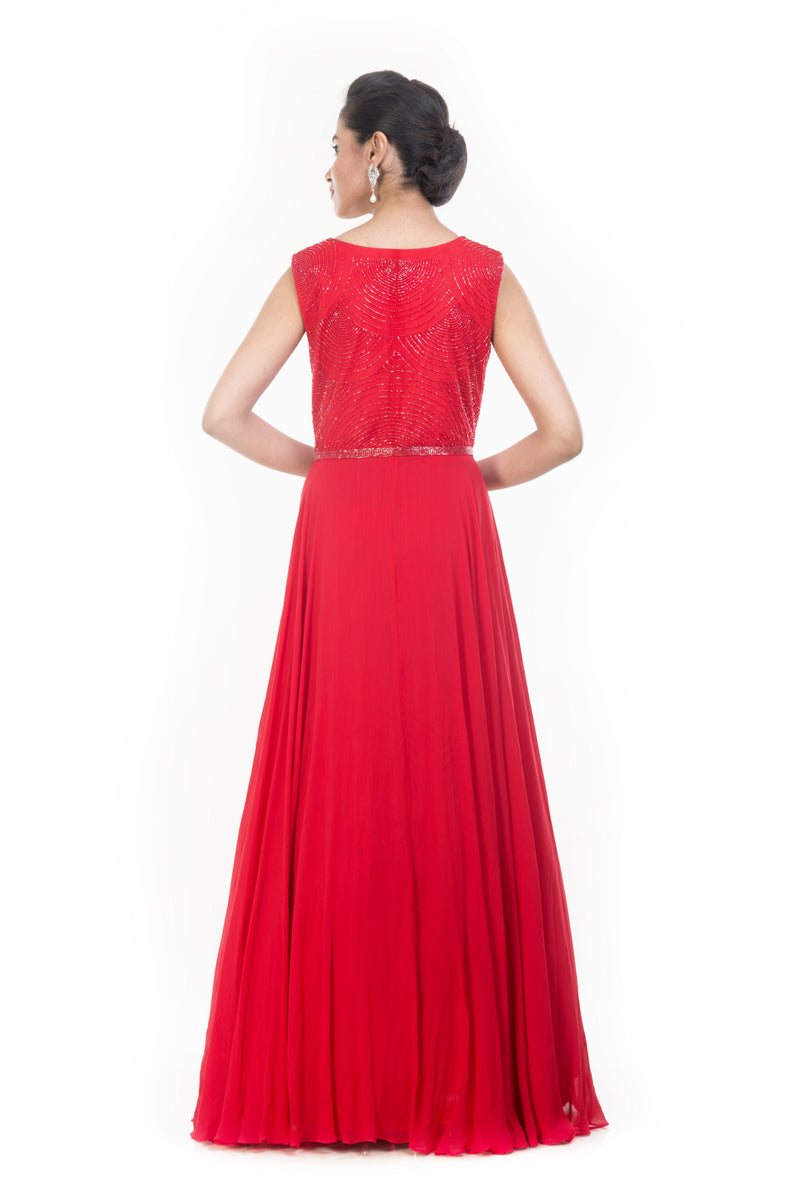 Blood Red Pearl Embellished Gown