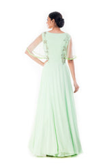 Pistaccio Green Cape Sleeves Gown