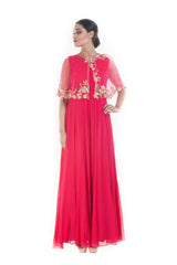 Rani Pink Floral Embroidery Cape Gown