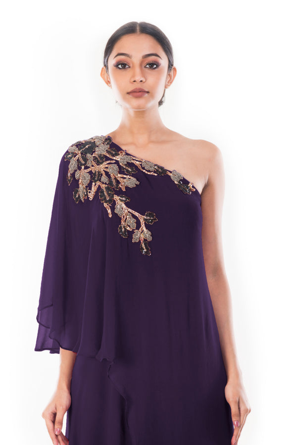 Purple Shoulder Cape Dress