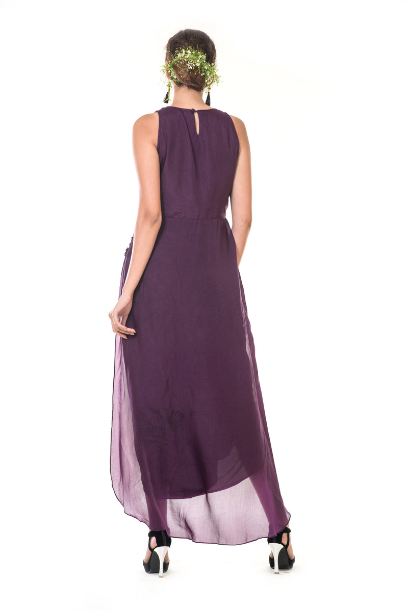 Purple Hand Embroidered Asymmetrical Peplum Top with a Black Dhoti Skirt
