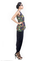 Asymmetrical Printed Peplum & Drape Skirt