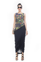 Asymmetrical Printed Peplum & Drape Skirt