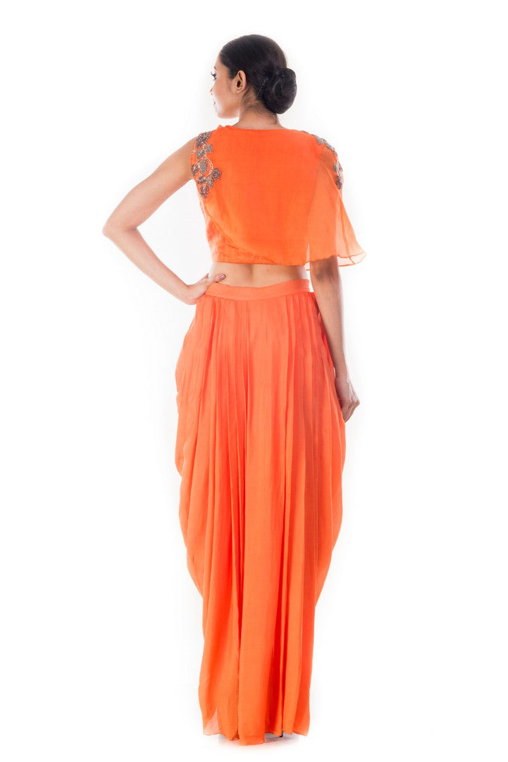 Tangerine CropTop & Draped Skirt