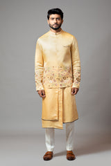 Mustard Nehru Jacket Highlighted with Placement Floral Embroidery.