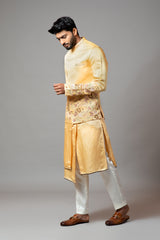 Mustard Nehru Jacket Highlighted with Placement Floral Embroidery.