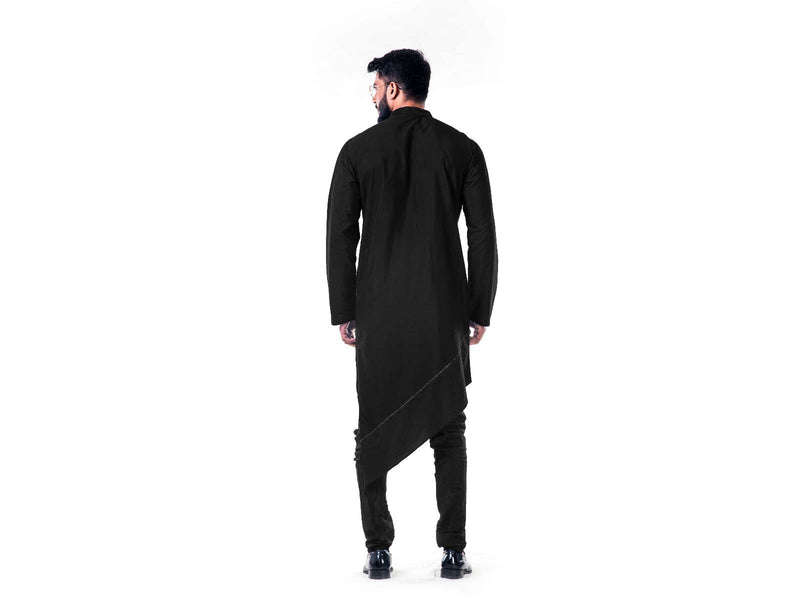 Black  Asymmetrical Hemline Embroidered kurta Set