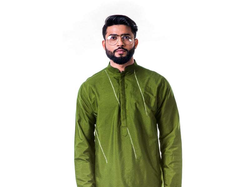 Green  Asymmetrical Hemline Embroidered kurta Set