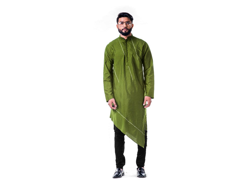 Green  Asymmetrical Hemline Embroidered kurta Set