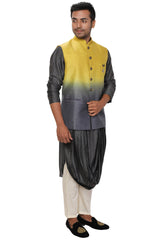 Grey Double Cowl Kurta & Churidar Set paired with a Ombre Shaded Jacket