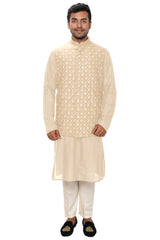 Cream Kurta Set paired with a Cream Heavy Embroidered Jacket