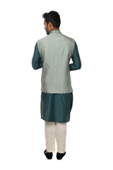 Green Cowl Drape Kurta with a Tonal Threadwork Embroidered Nehru Jacket