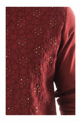 Maroon Overlapped Hand Embroidered Kurta Set embellished with French Knots