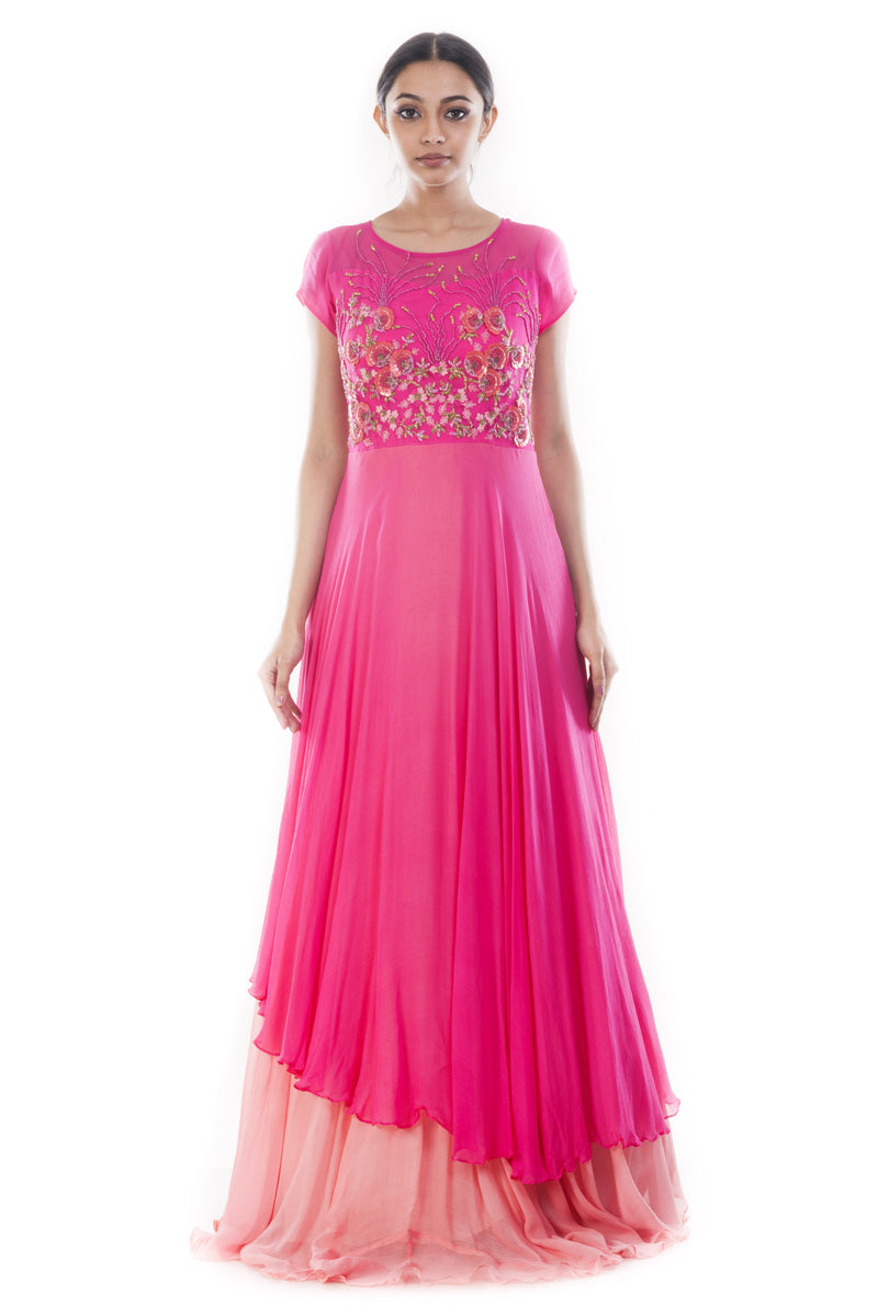 Fuschia Pink Double Layer Gown