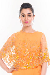 Mustard Yellow Gown With Embroidered Cape