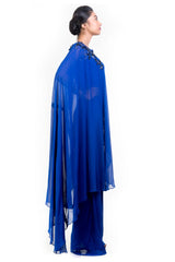 Side Layer Electric Blue Cape Gown