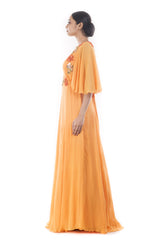 Coral Yellow Flare Jacket Gown