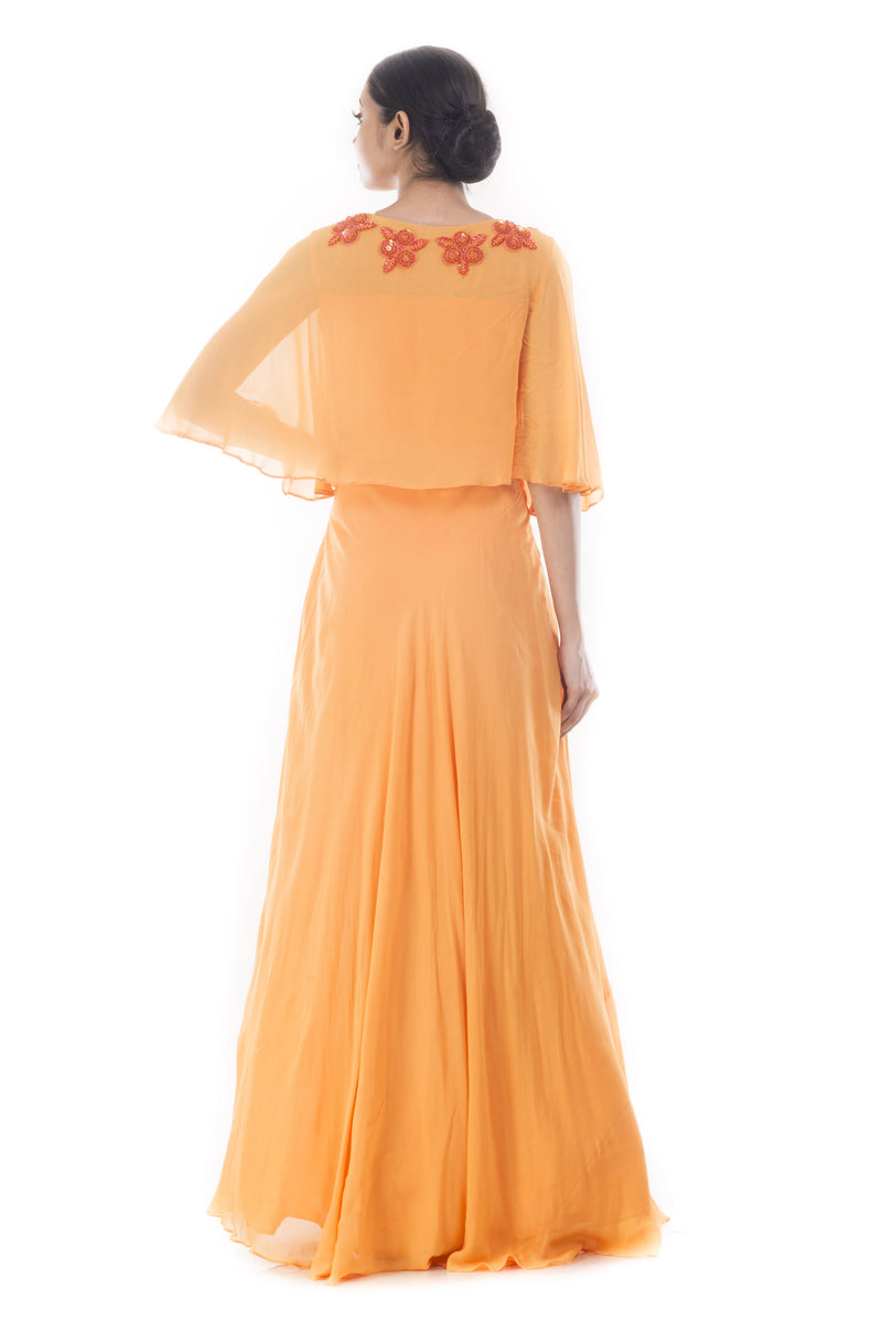 Coral Yellow Flare Jacket Gown