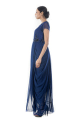 Royal Blue Dhoti Wrap Gown