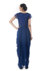 Royal Blue Dhoti Wrap Gown