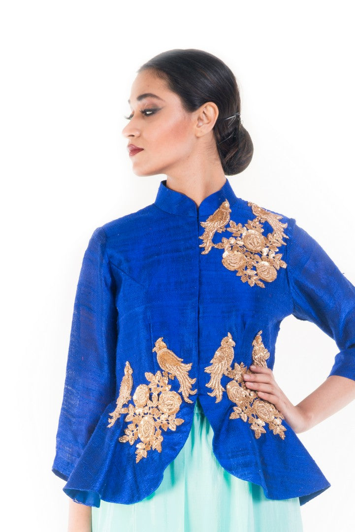 Midnight Blue Peplum Top With Turquoise Dhoti Pant