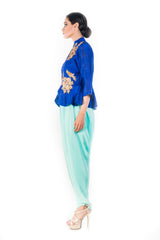 Midnight Blue Peplum Top With Turquoise Dhoti Pant