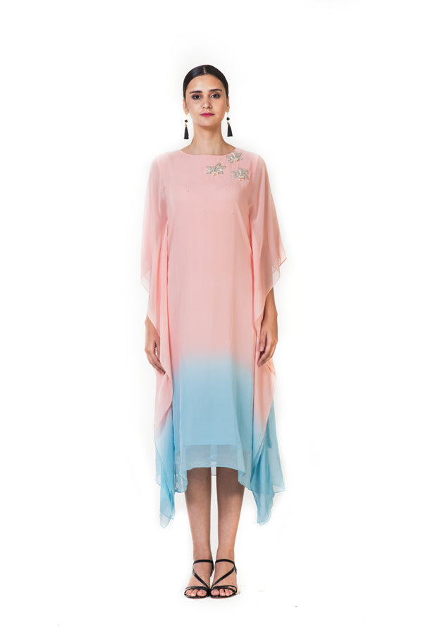 Pink Hand Embroidered Shaded Kaftan Style Tunic