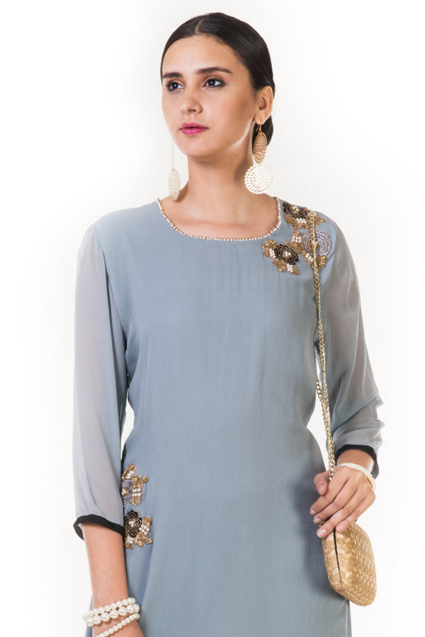 Floral Embroidered Grey Tunic