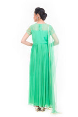 Aquamarine Gown Set With Embroidered Yoke