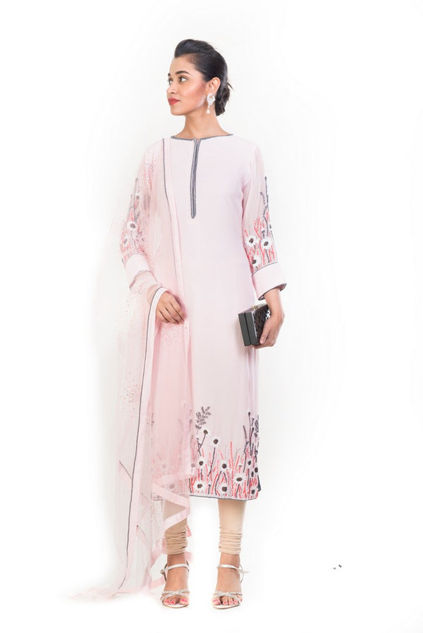 Pastel Pink Embroidered Suit Set