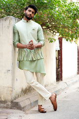 Mint Green Bandi Jacket with Stitchlines and leaf pattern embroidery