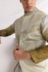 Knot embroidered nehru jacket and drape kurta set