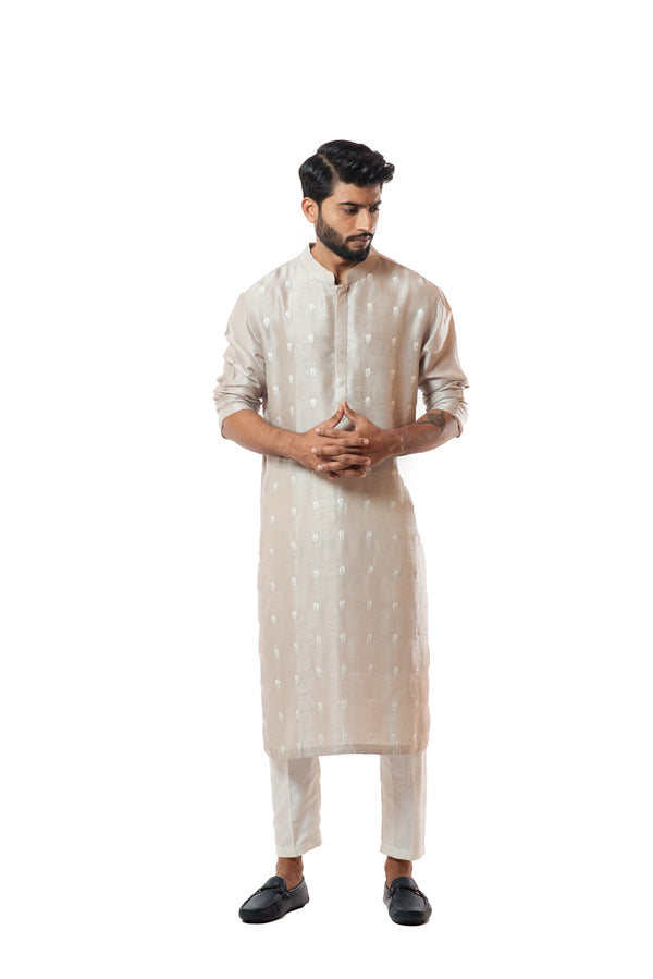 Icy grey hand embroidered kurta set