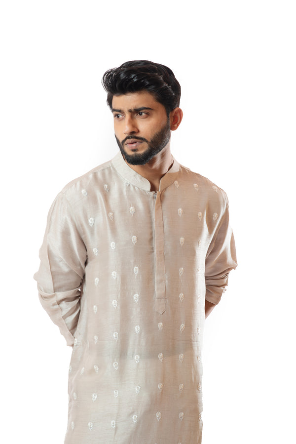 Icy grey hand embroidered kurta set