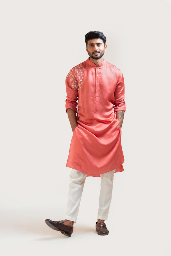 Rust Red Embroidered Kurta Set