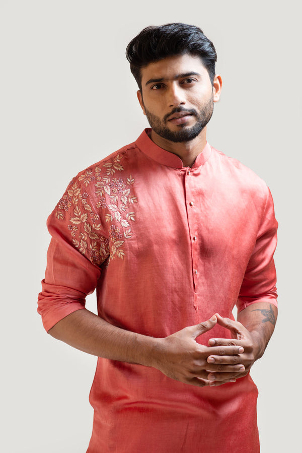 Rust Red Embroidered Kurta Set